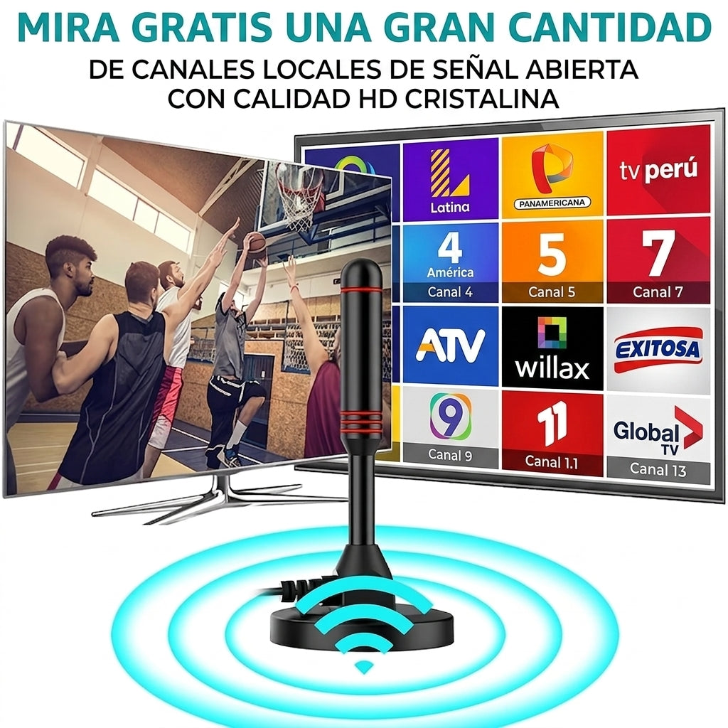 Antena Digital HD para Interiores con Amplificador de Señal