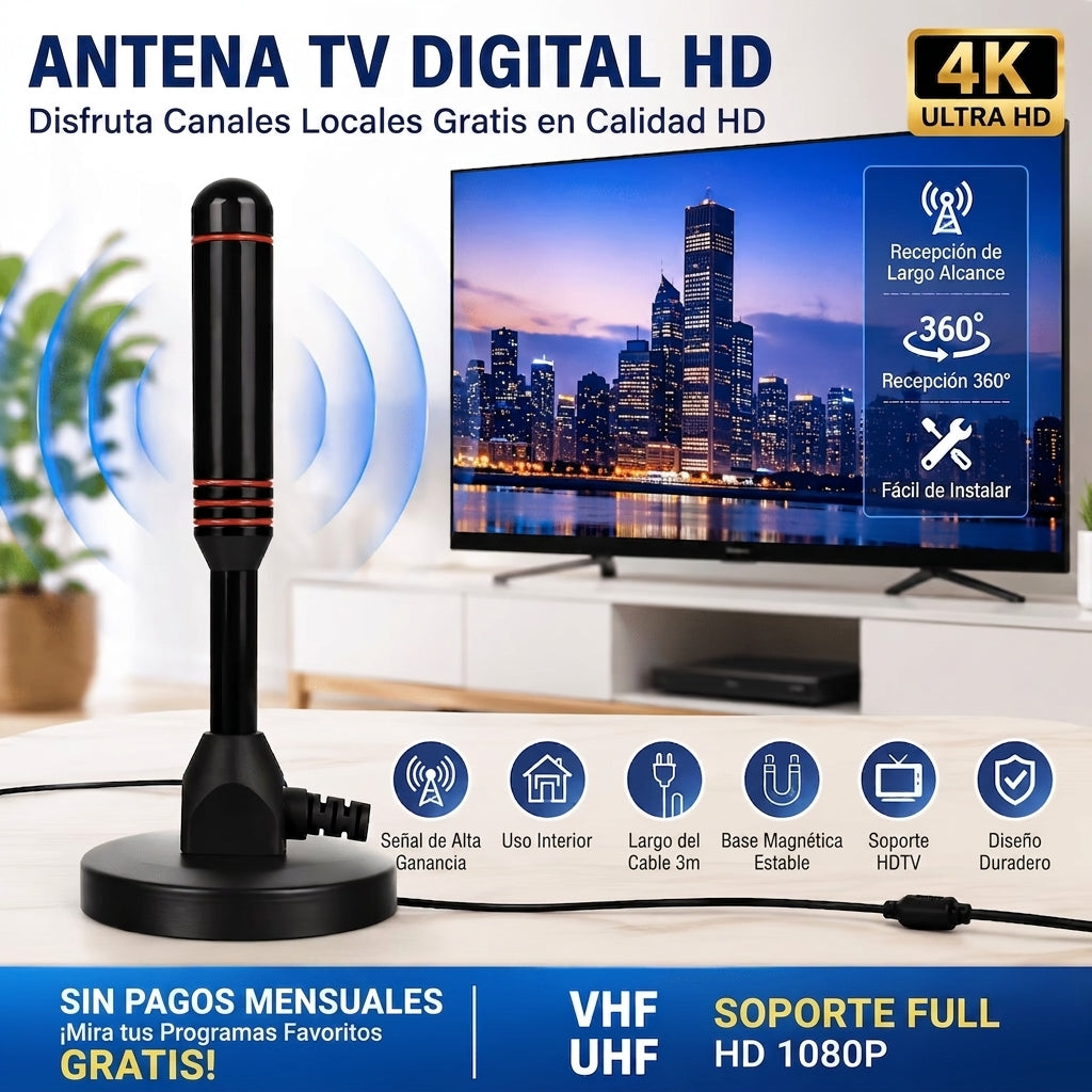 Antena Digital HD para Interiores con Amplificador de Señal
