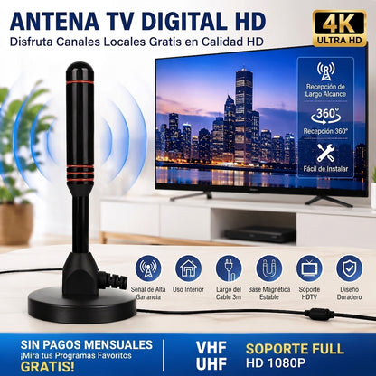 Antena Digital HD para Interiores con Amplificador de Señal