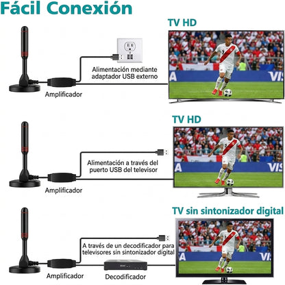 Antena Digital HD para Interiores con Amplificador de Señal